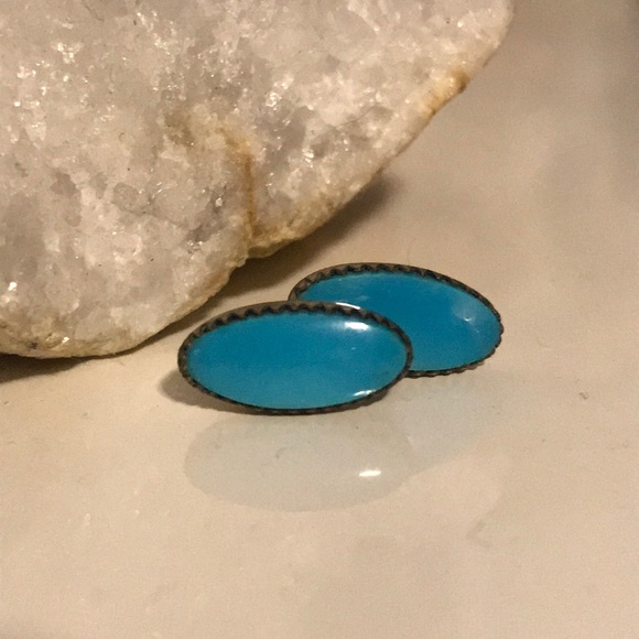 Sleeping Beauty Turquoise Sterling Earrings - Picture 2 of 6